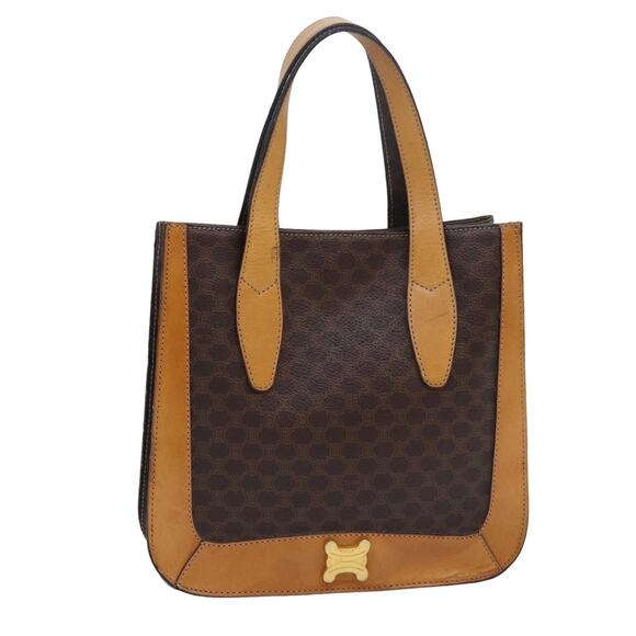 CELINE Macadam Canvas Hand Bag Pvc Leather Brown - Picture 1 of 12